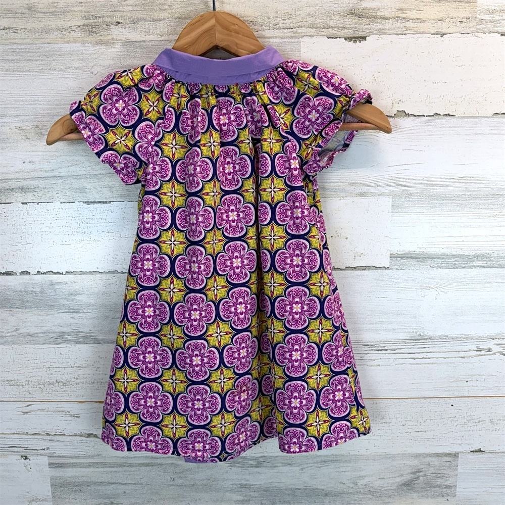 Tiny Modernist Purple Floral Bow Dress 4T Cottagecore Whimsical Boho Boutique - Picture 4 of 12